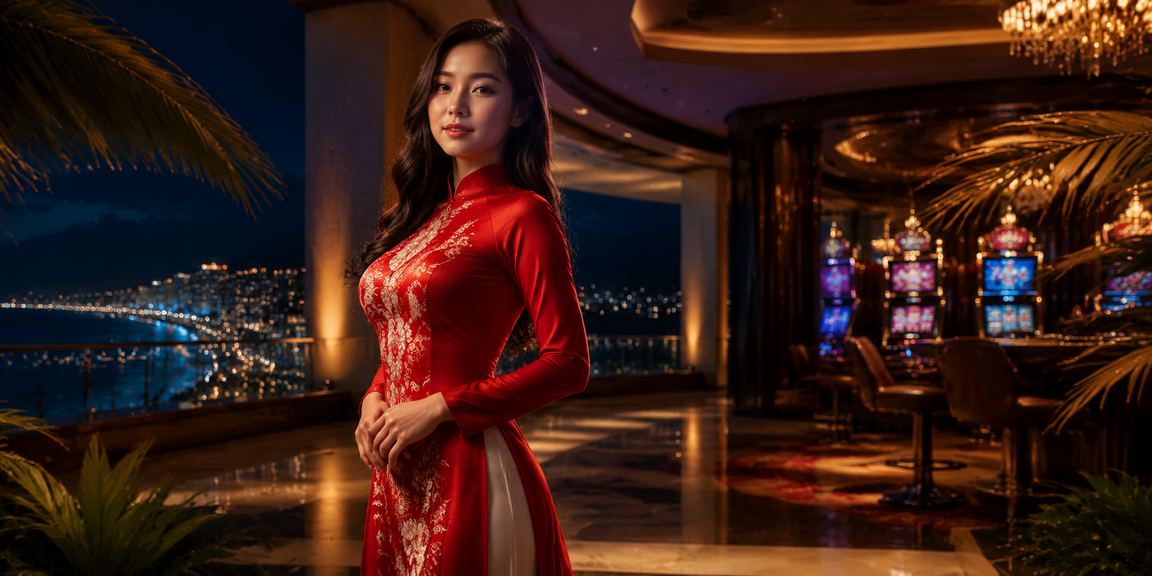 Người dùng trải nghiệm casino và cá cược trên điện thoại tại Nha Trang với trang phục áo dài truyền thống